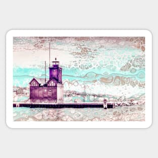 "Holland Harbor Lighthouse" - Michigan Fluid Art Lighthouse Collection Sticker